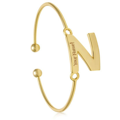 Yellow Gold "N" Initial Bangle Bracelet 